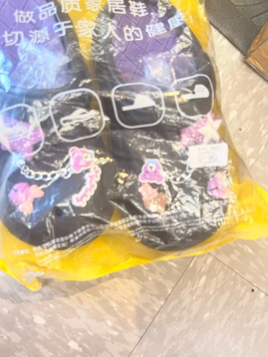 Kids Black Decorative Charm Slide Sandals