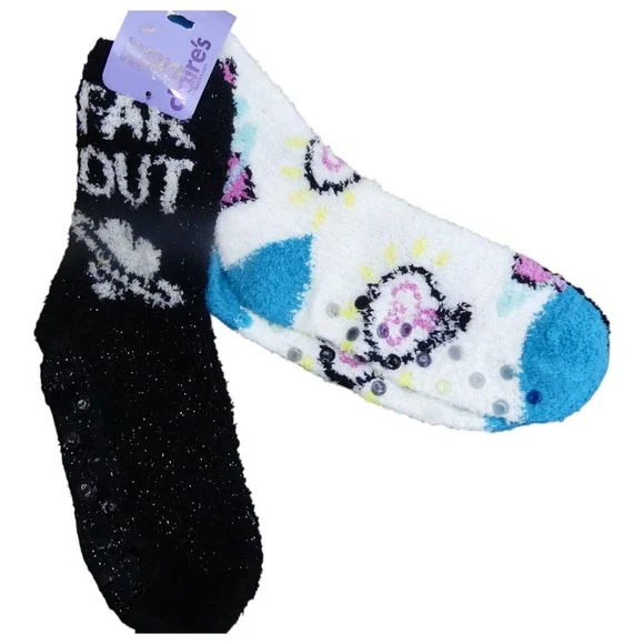 Claire's Fuzzy Socks Girls One Size Multicolor NWT Space Alien 2-Pack Grippers