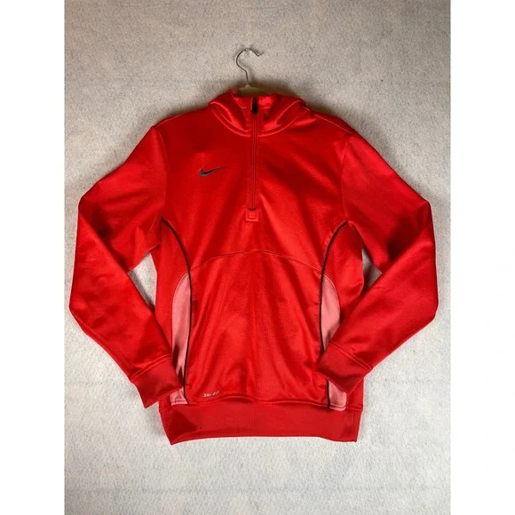 Nike Dri-FIT Orange Quarter Zip Hoodie Fleece Lined 487416-630 Size‎ M