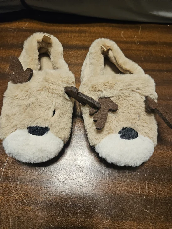Old Navy Kids Reindeer Plush Slippers Size M 9/10 Little Kid