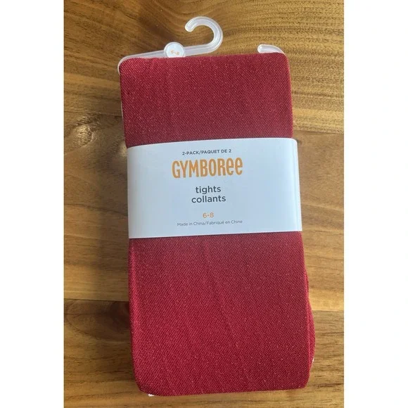Gymboree 2 Pack Girls Sparkle Tights Size 6-8 Red &‎ White NEW