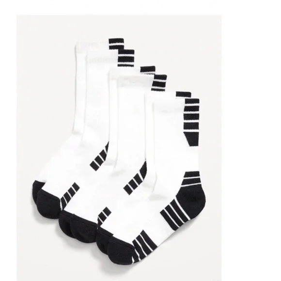Old Navy Boys Performance Basketball Socks 3-Pack White Black Size L 3Y-5Y‎ NEW