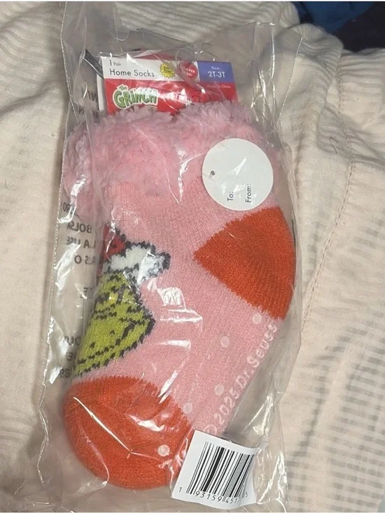 The Grinch Kids Pink & Orange Fuzzy Home Socks
