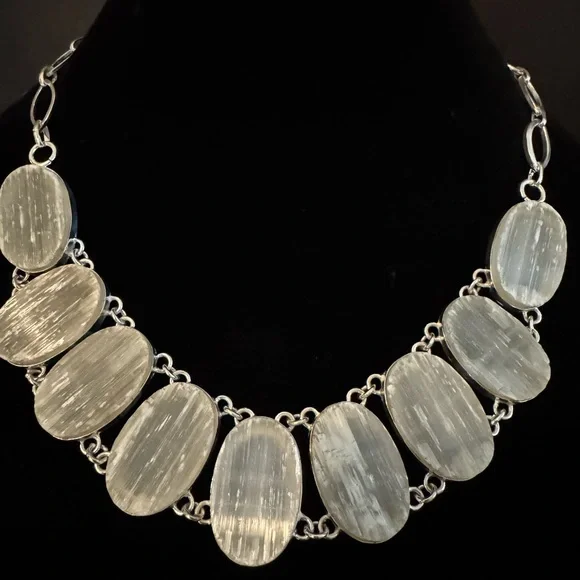 Elegant sterling Silver‎ and selenite Necklace