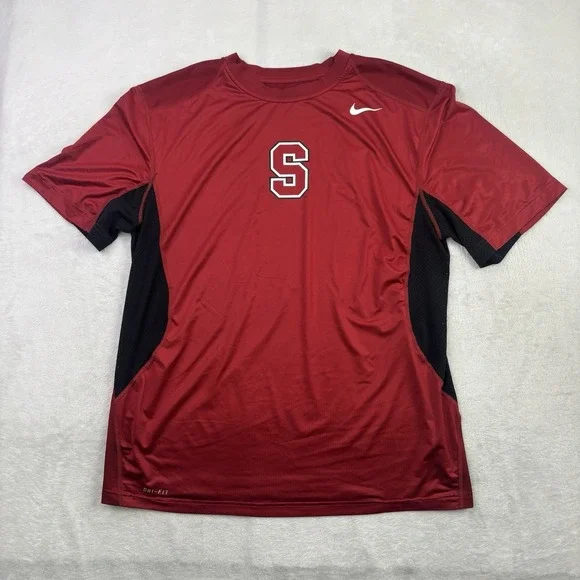 Nike Dri-Fit Stanford University Red Short Sleeve Activewear Shirt Men's XL