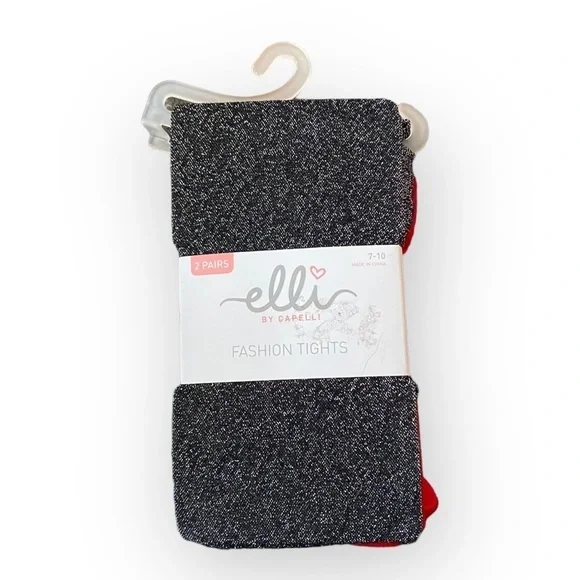 Elli by Capelli Fashion Tights Black Shimmer & Red Stockings Girls Size 7-10 NEW