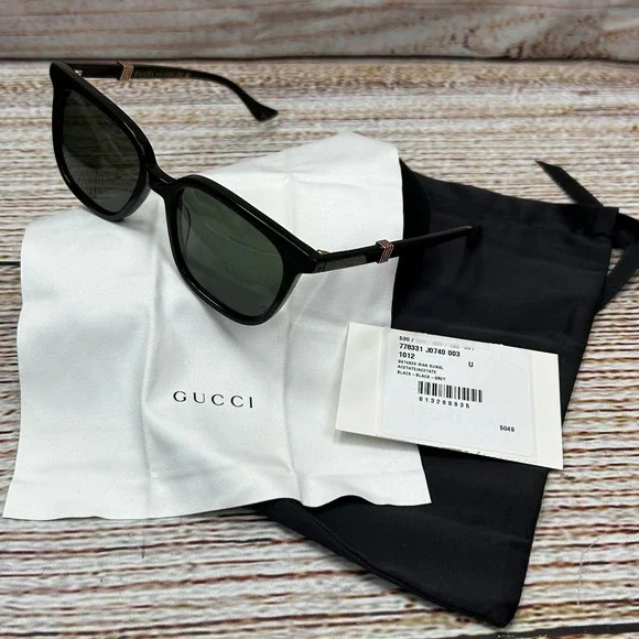 Gucci GG1493S 001‎ Black Acetate Square Sunglasses Grey Lens w/ Case Never Worn