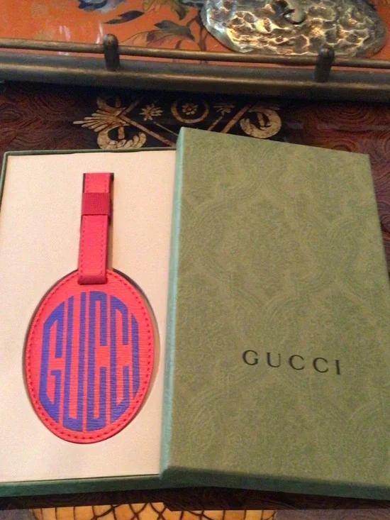 NEW Gucci Red and Blue Luggage Tag in box.