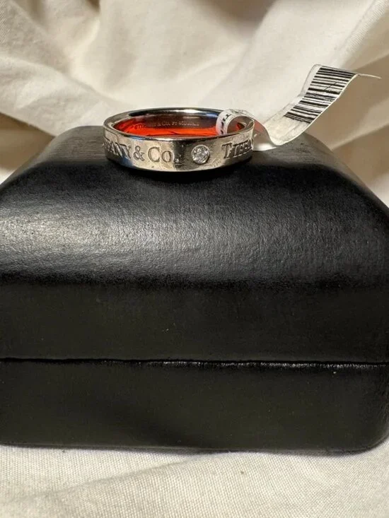 Tiffany & Co. 950 Platinum 3 Diamond Wedding Band  Ring - Size 7.5