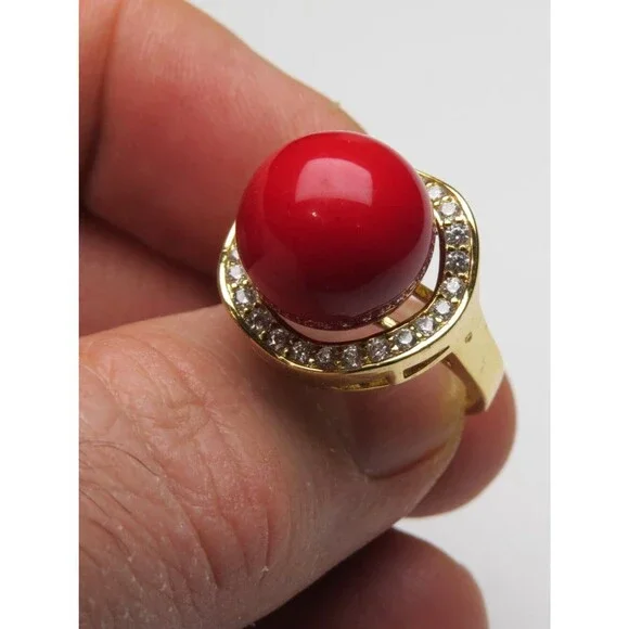 14k Coral Diamond Ring