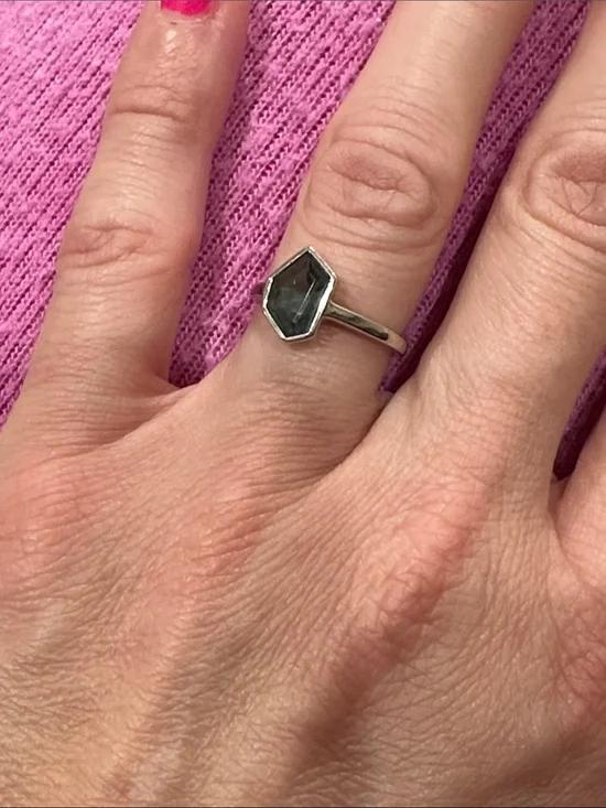 Custom 14k white gold and rare gray-blue indicolite tourmaline ring