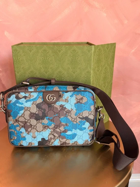 Gucci Blue and Brown Camouflage GG Supreme Messenger Bag