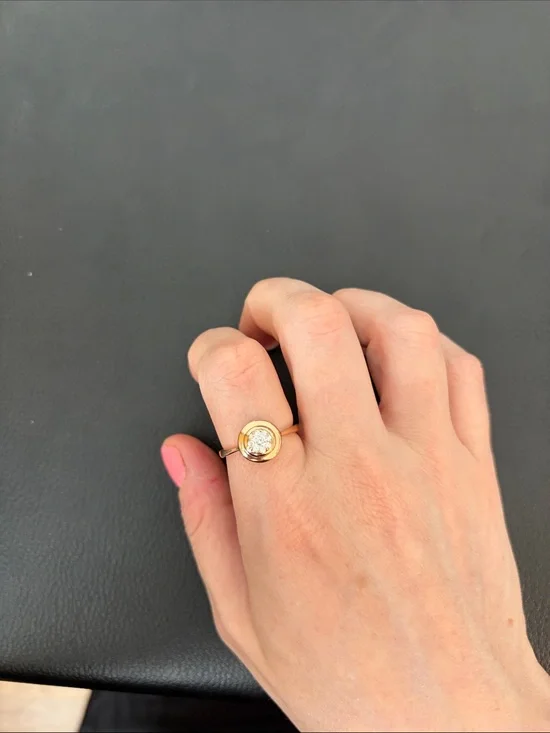 Gold-Tone Round Solitaire Ring with Clear Stone - Pink Accent