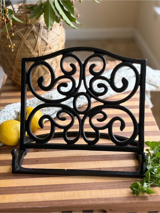 Black Scrollwork Cast Iron Cookbook Or Tablet Stand