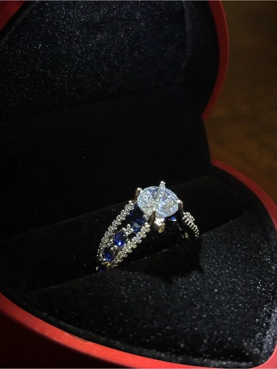 Elegant Blue Sapphire and White Crystal Women’s Ring