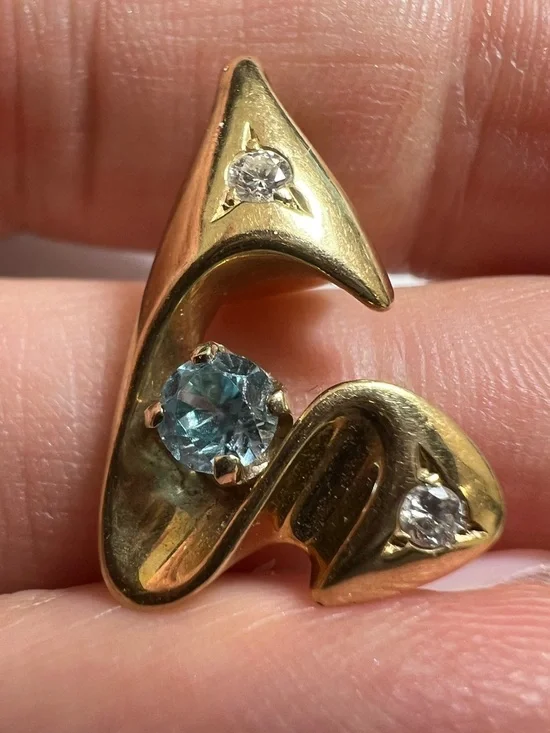 14K yellow gold pendant with genuine diamonds and blue aquamarine or topaz