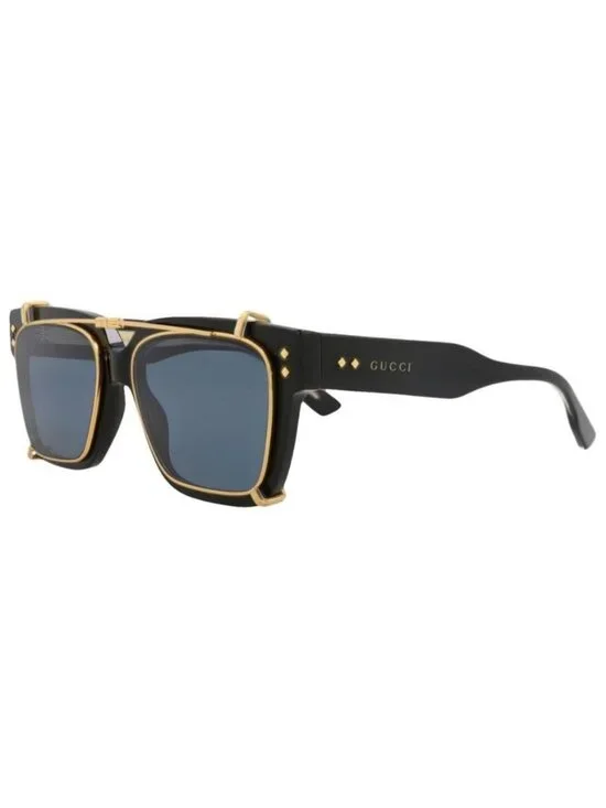 New Gucci Mens Square/Rectangle Black Black Light Blue Fashion Designer Sunglass