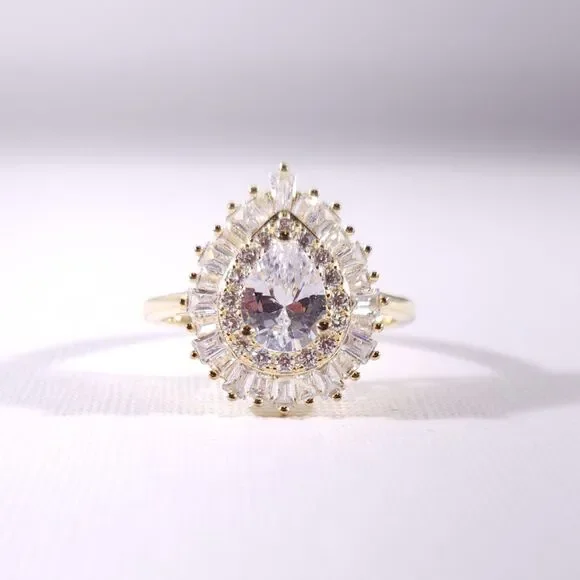 Simulated Diamond CZ Ring 14k over Sterling Silver Size 10