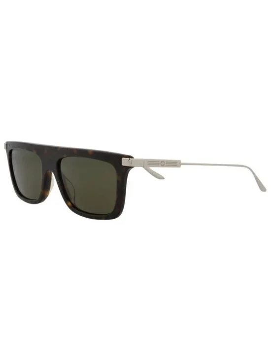 New Gucci Mens Square/Rectangle Havana Silver Green Fashion Designer Sunglasses