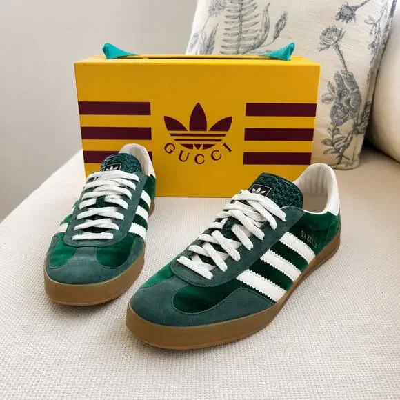 Gucci x Adidas Gazelle Green Velvet Sneakers Size 10.5