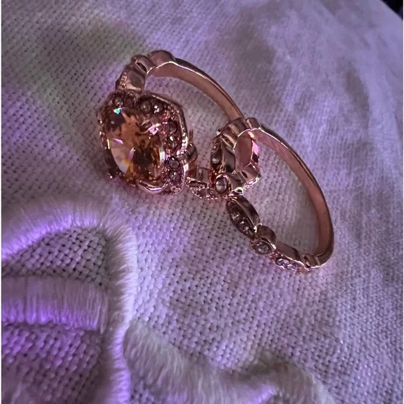 Beautiful cz morganite gold rose plated ring set‎ size 7