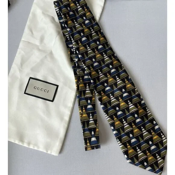 Vintage Gucci Tie Geometric Abstract Print 100% Silk Made In Italy w/Box bag