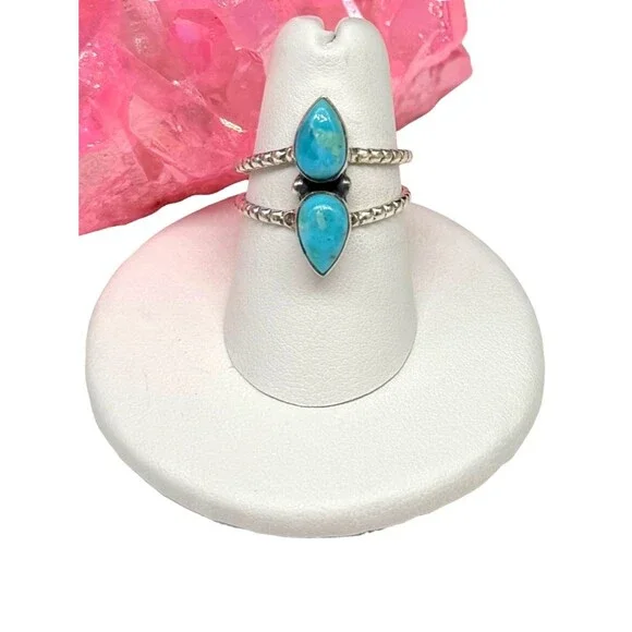 Kingman Mohave Turquoise Ring Size 7.5 Solid 925 Sterling Silver