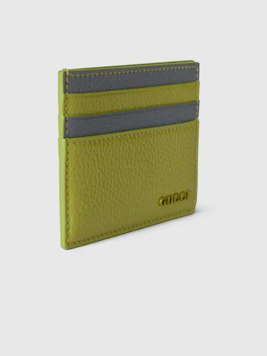 NWT Gucci Green-Grey Leather Card Case with Gucci Logo