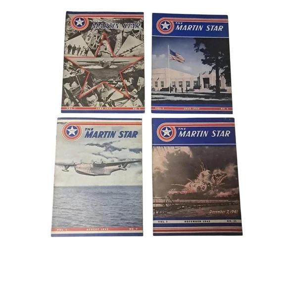 V1 - First Issue Lot Of 4 Martin Star Aircraft Mag 1942. June, July, Aug, Dec