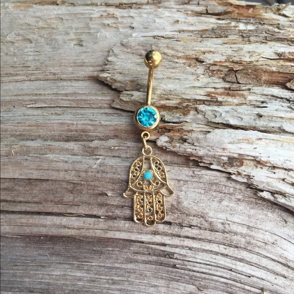 Gold Hamsa Belly Button Navel Ring‎