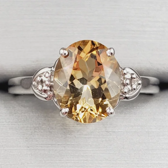Genuine Oval Citrine & Natural Diamond Accent 925 Sterling Silver Ring