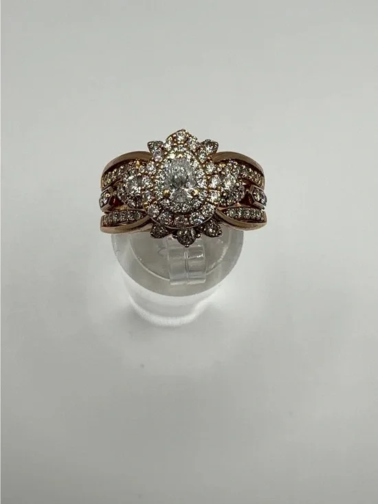 14K Rose Gold Pear Diamond Halo Ring Size 7.25