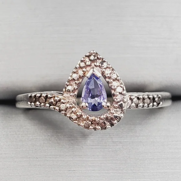 Genuine Pear - Teardrop Tanzanite 925 Sterling Silver Halo Ring