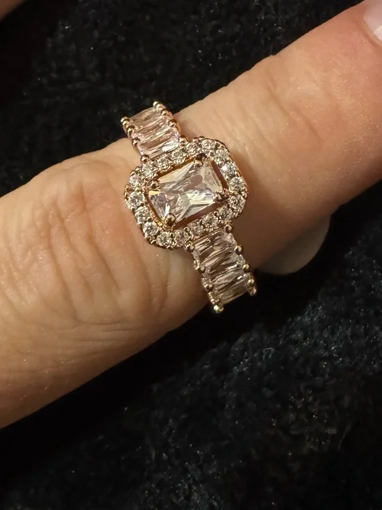 Rose Gold Cubic Zirconia Halo Engagement Ring - Women Jewelry