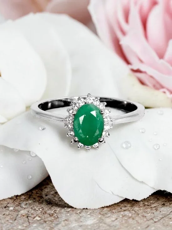 925 Sterling Silver Ring Oval Emerald 7x5mm Natural Gemstone Jewelry Size 6.5