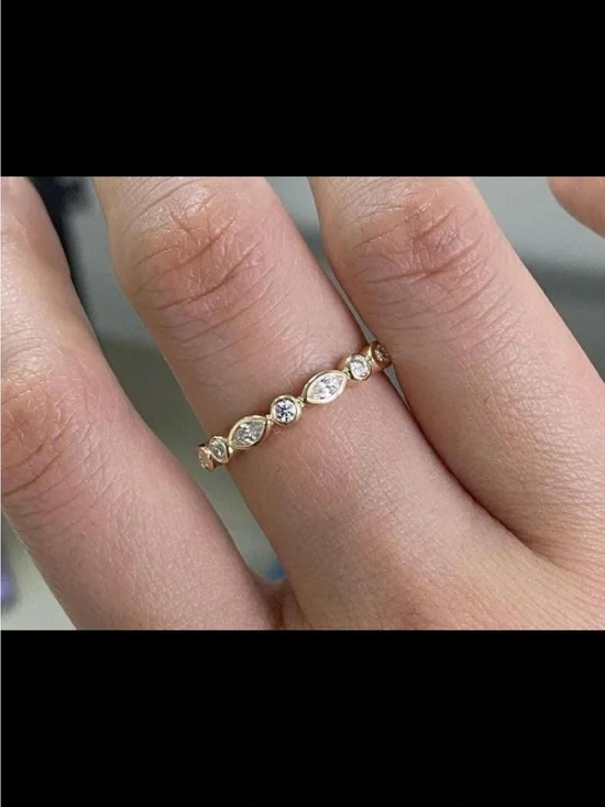 Delicate Silver Marquise & Round CZ Stackable Ring
