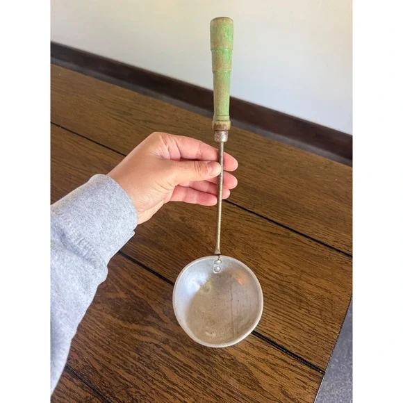 Vintage Primitive Ladle Green Wood Handle 12.5