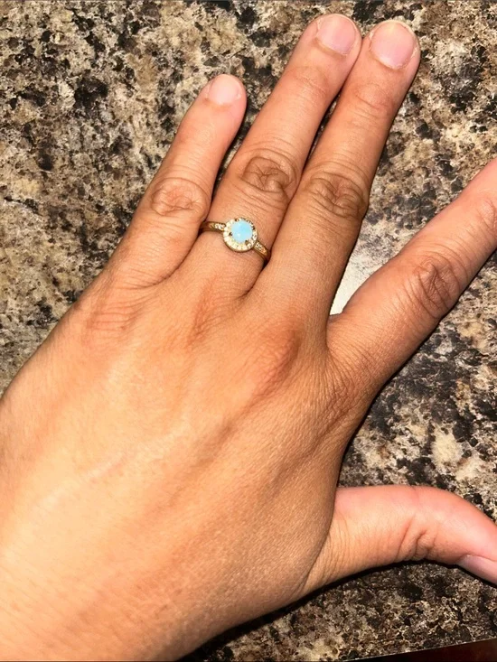 Gold Plated Sterline Silver Ring with Light Blue Larimar Stone