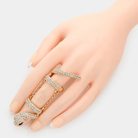 Gold Wrapped Snake Metal Finger Statement Pave Rhinestone Crystal Ring Wiggle