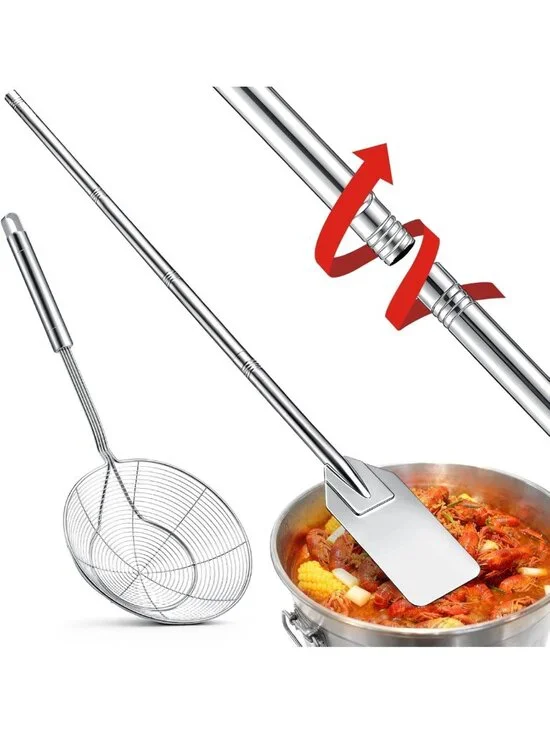 2 Pack Stainless Steel Mixing Paddle & Spider Strainer Skimmer for Cooking