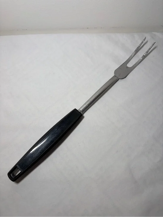 EKCO Stainless Steel 2-Tine Cooking/Serving Fork, Black Plastic Handle