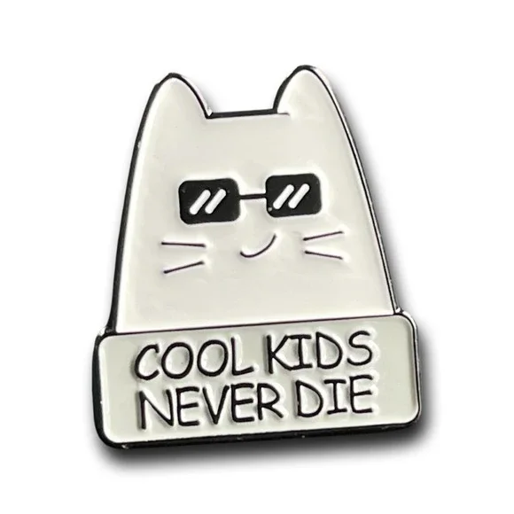 cool kids never die cat sunglasses‎ Funny Lapel Pin cute white kitty