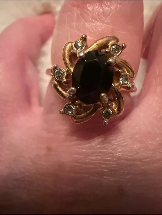 Gold-Tone Black Stone Floral Statement Ring - Women Jewelry