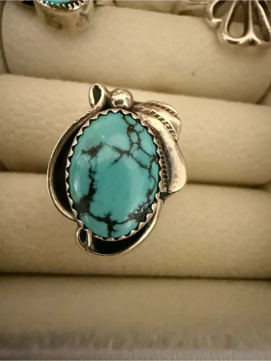 Native made sterling silver genuine  Turquoise Oval Statement Ring