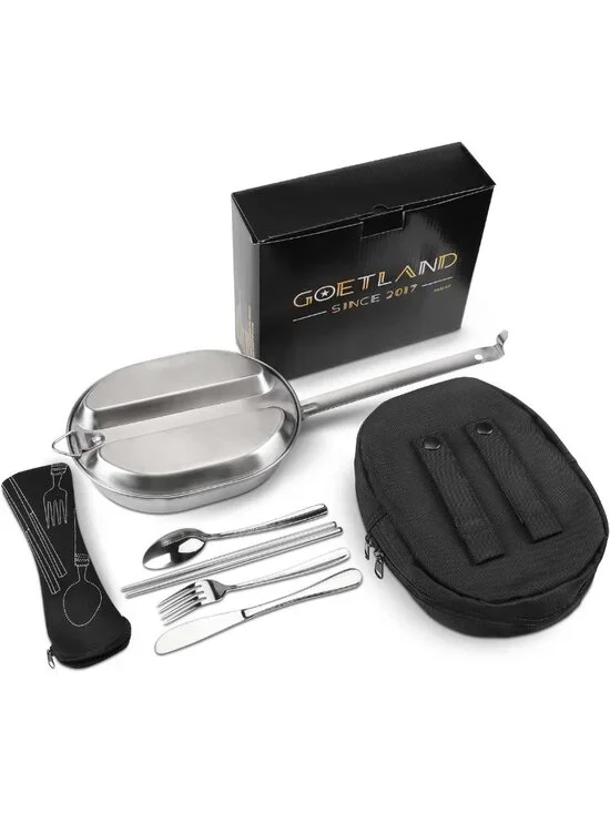 Stainless Steel Military Mess Kit Plate Set for Camping, Hiking, BBQ & Picnic