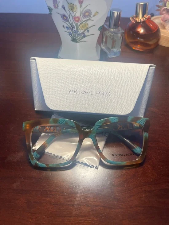 Michael Kors Kids Turquoise and Brown Patterned Square Eyeglasses Brand New