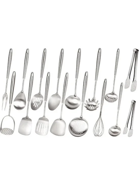 16PCS Stainless Steel Cooking Utensils Set - Metal Kitchen Tools, Dishwasher