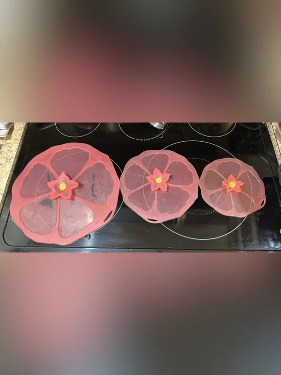 Charles Viancin Red Poppy Reusable Silicone Lids (3-Piece Nesting Set)