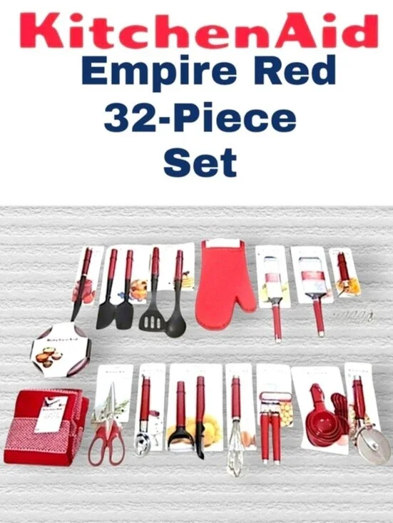 KitchenAid Empire Red 32-Piece Kitchen Utensil Set with Red Handles