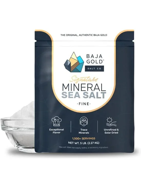 Fine Grind Baja Gold Mineral Sea Salt - 5 lb Bag, Natural Flavor Enhancer